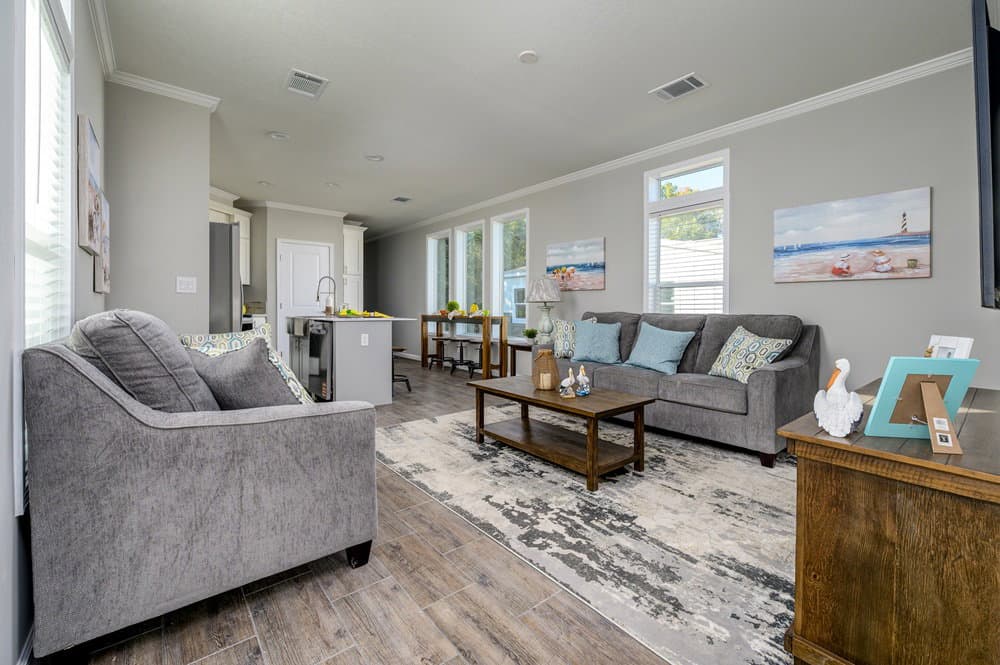 Riverfront interior home features