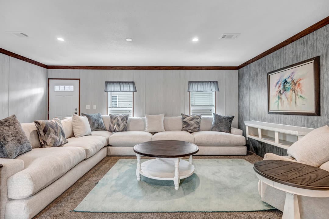 The violet interior home features