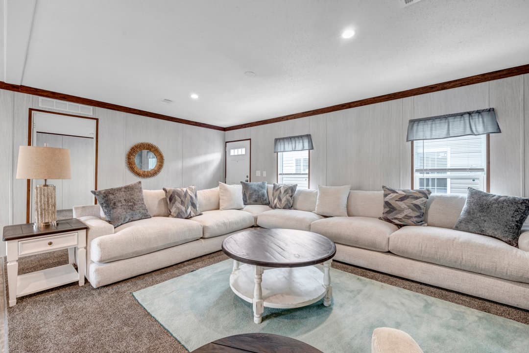 The violet interior home features